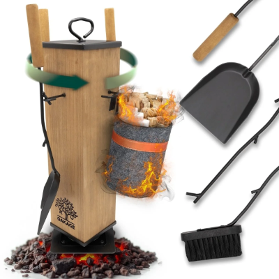 Oakage Kaminbesteck mit Zündholzkorb Classic