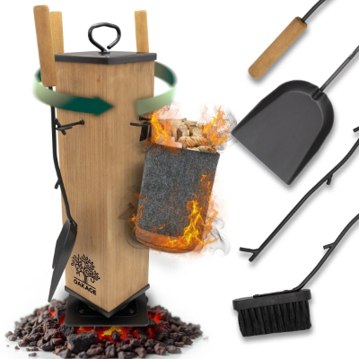 Oakage Kaminbesteck mit Zündholzkorb FireMaster