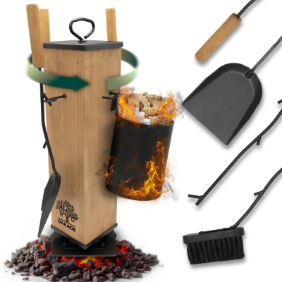 Oakage Kaminbesteck mit Zündholzkorb LuxeLeather